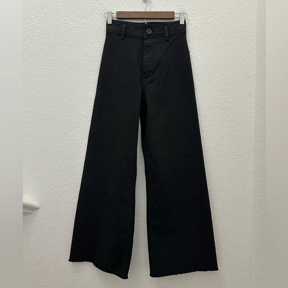 Zara Women’s Black Cotton The Marine Straight High Rise Wide-Leg Jeans Size 2 - Picture 9 of 9